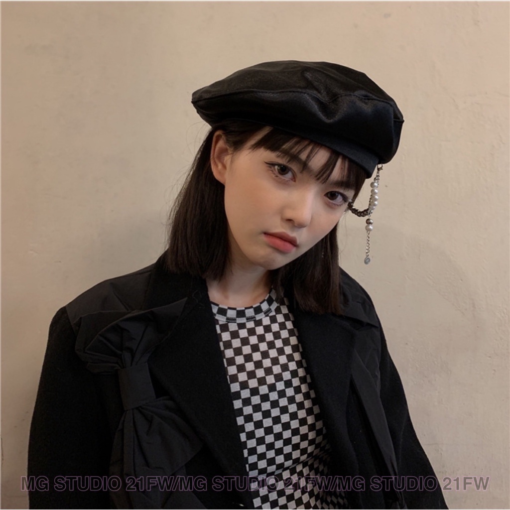 Mũ beret MG Studio đính chuỗi ngọc trai 3 màu tùy chọn