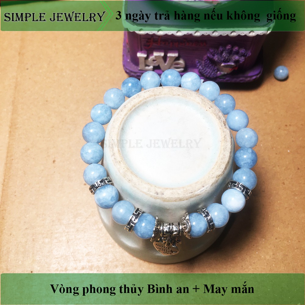 Vòng tay phong thủy màu xanh nước biển mix charm bạc hợp thủy