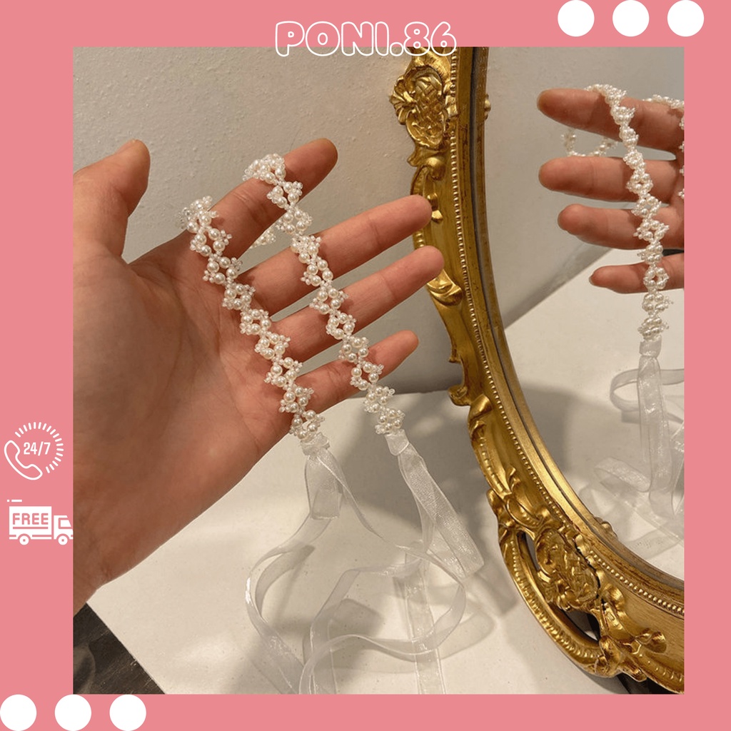 Băng đô cài tóc phối ren đính ngọc trai siêu dễ thương cá tính quyến rũ  hottrend 2022