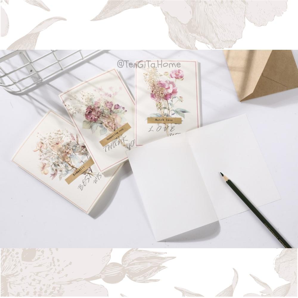 THIỆP LỤA IN HOA KIỂU DÁNG VINTAGE CÓ ĐÍNH HOA KHÔ XINH XẮN