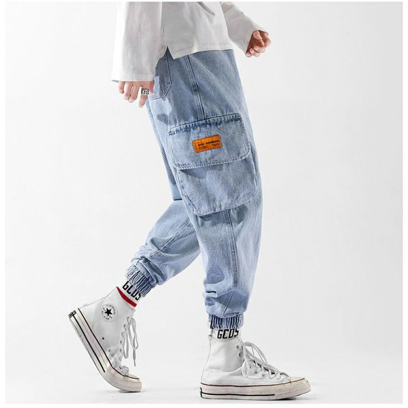 Quần Jean Jogger Túi Hộp Cạp Chun Bó Ống Phong Cách HIPHOP STREETWEAR Ulzzang Túi Hộp