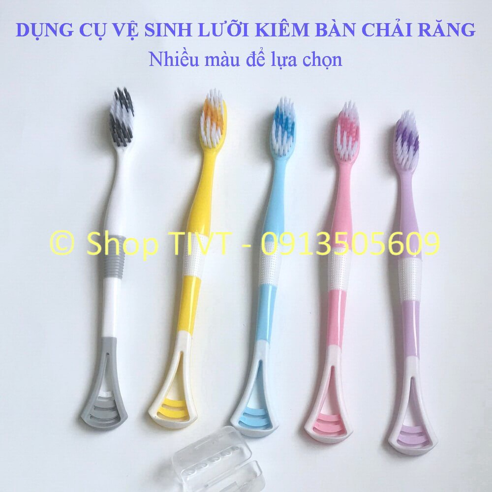 Dụng cụ răng miệng 2 đầu: dùng để vệ sinh lưỡi, làm bàn chải đánh răng, tiện ích 2 trong 1, bàn chải kiêm nạo lưỡi-TIVT