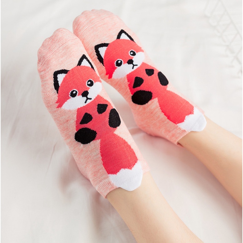 Vớ cổ thấp in hình chó mèo style Hàn Quốc siêu dễ thương chất liệu cotton thoáng khí
