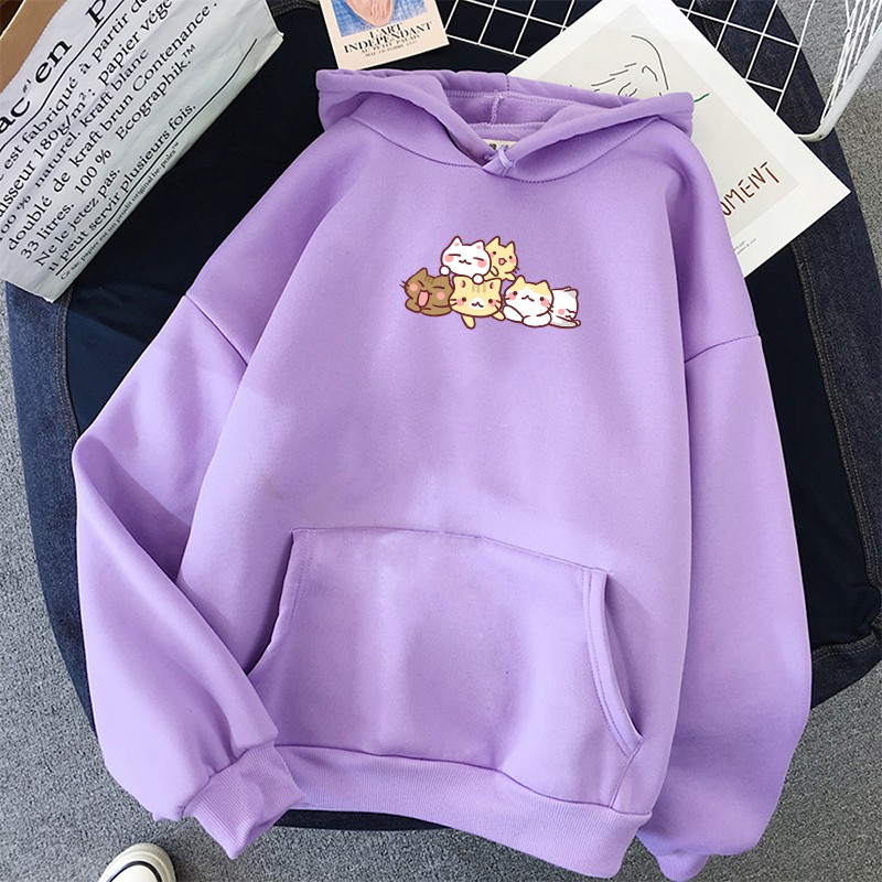 Áo Hoodie Nữ Familylove - Áo khoác Hoodie nữ form rộng họa tiết 6 chú mèo dễ thương chất liệu cotton 100% nỉ da cá