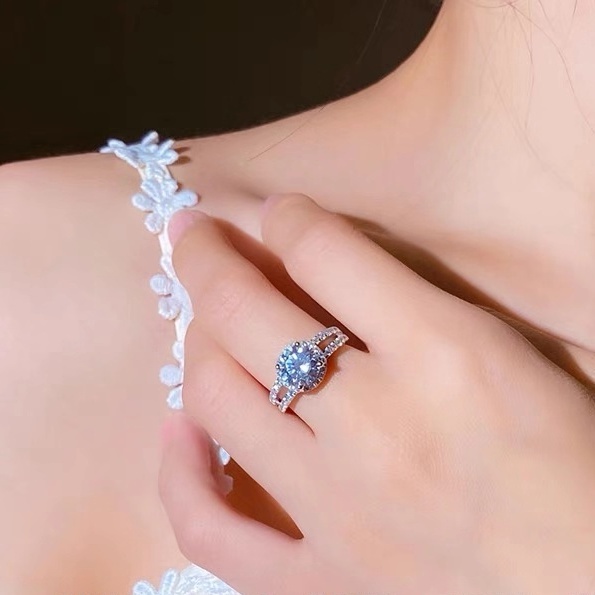 Nhẫn cưới nữ mạ bạc 925 thời trang đính đá Zircon có thể điều chỉnh