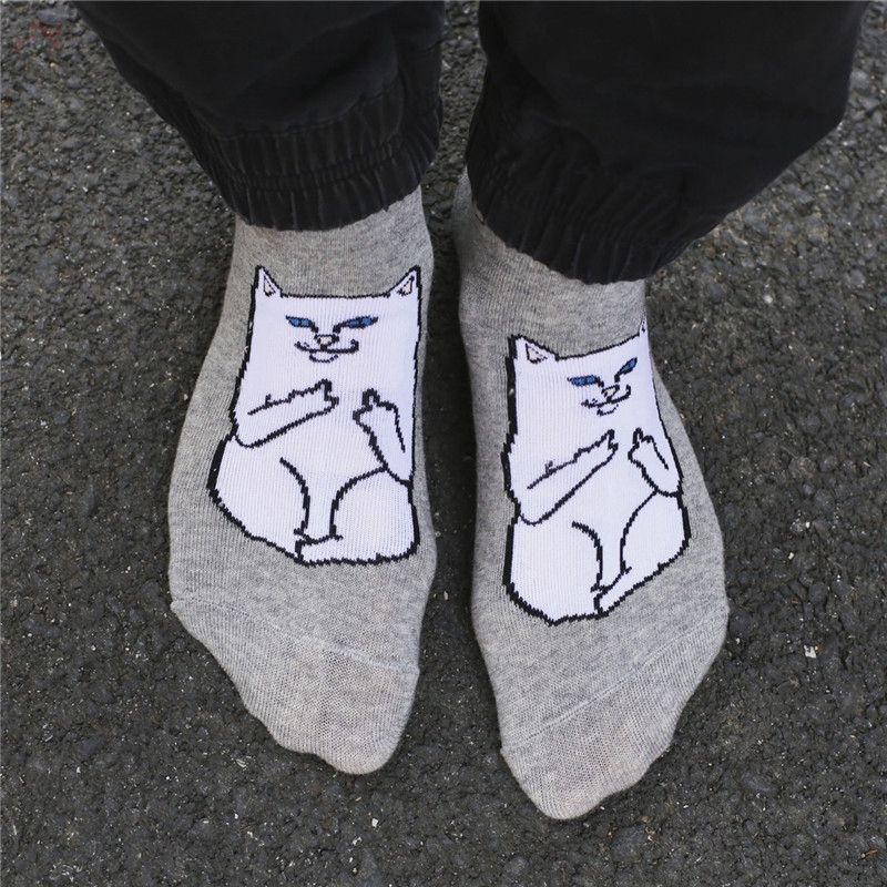 Vớ ngắn chất liệu cotton họa tiết hoạt hình mèo phong cách Harajuku