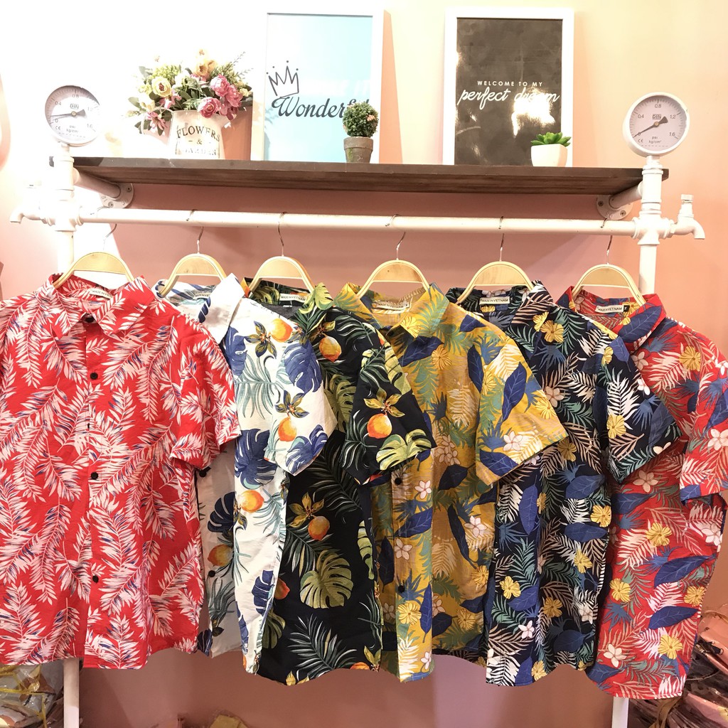 [New Hot 2021] Áo sơ mi hoa lá cây Áo đi biển phong cách hawaii vải đũi loại đẹp