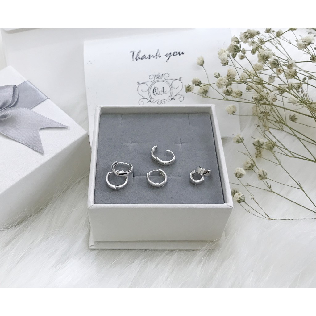 Khuyên tai bạc 925 nam nữ tròn dày bản to chốt lẫy bông tối giản S925 HOOP Silver Earrings QA SILVER EA210206