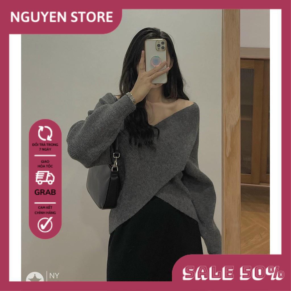 Áo Len Trễ Vai Cổ Tim Vạc Chéo Form Rộng Tay Dài Chất Len Lông Cừu Thời Trang Hàn Quốc Quyến Rủ Cho Nữ. | BigBuy360 - bigbuy360.vn