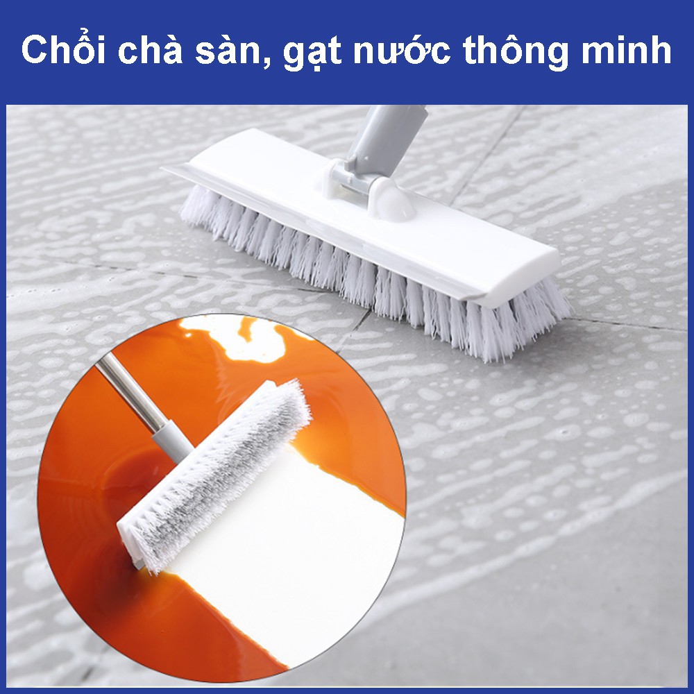 Cây chà sàn nhà tắm cán dài chổi gạt nước cọ rửa 2 đầu xoay 45 độ dễ dàng điều chỉnh độ dài