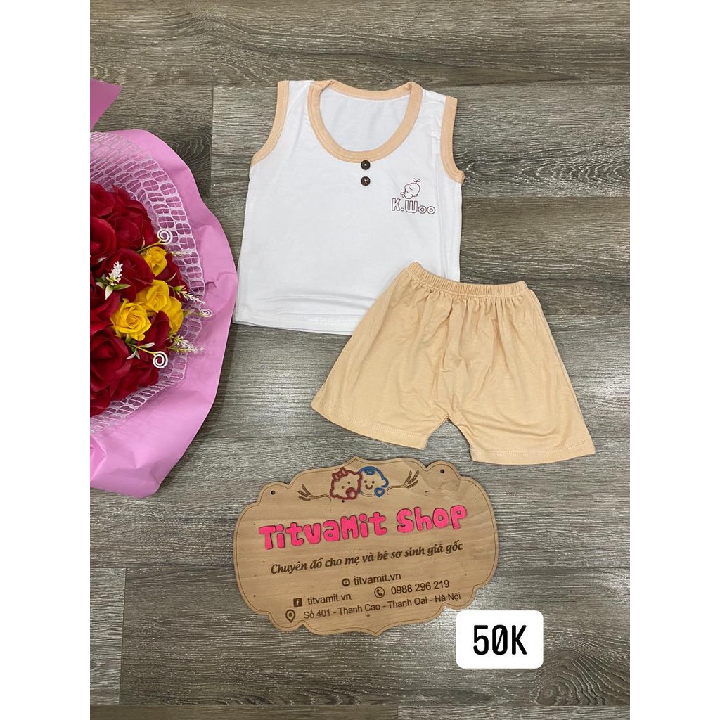 Bộ ba lỗ kwoo thun lạnh áo trắng quần màu, bộ thun lạnh cho bé trai, bé gái