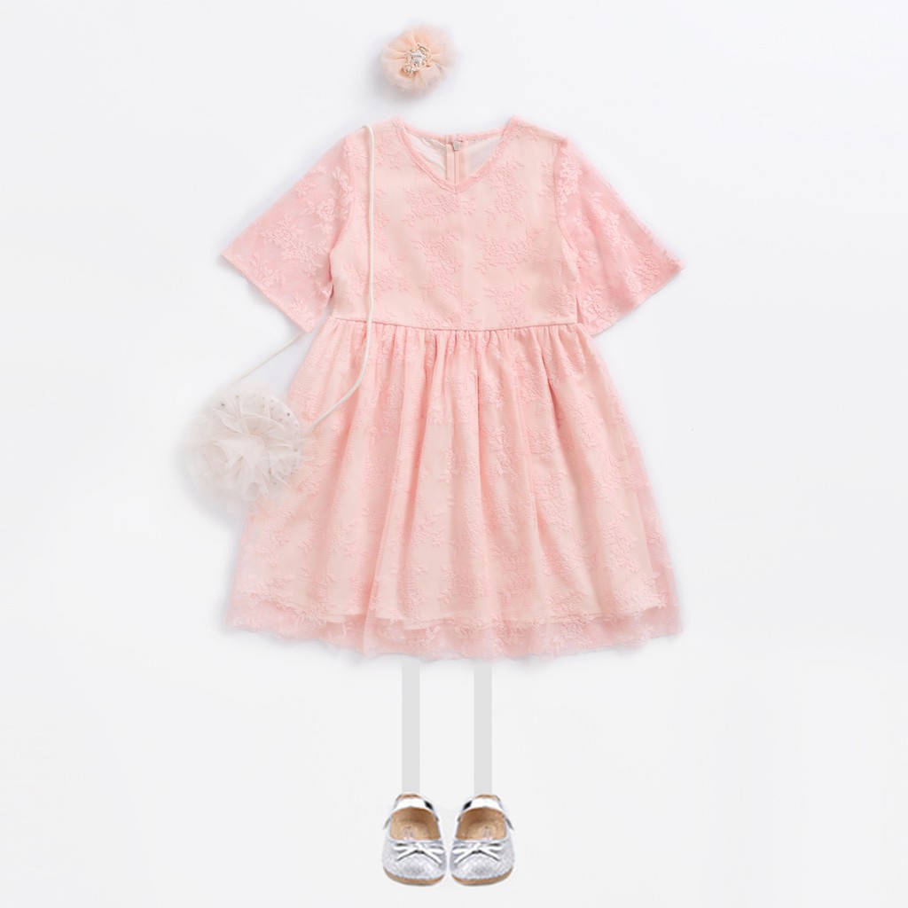 Đầm Sanlutoz Xòe Tay Ngắn Màu Hồng Ngọt Ngào Cho Bé Gái