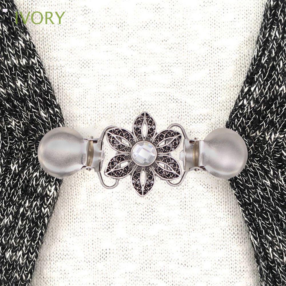 IVORY Elegant Flower Patterns Clip Geometric Women  Knitwear Shawl Clip Shawl Brooch Dresses Collar Clip Pins Trendy Clothing Accessories Temperament Alloy Korean Jewelry Accessories