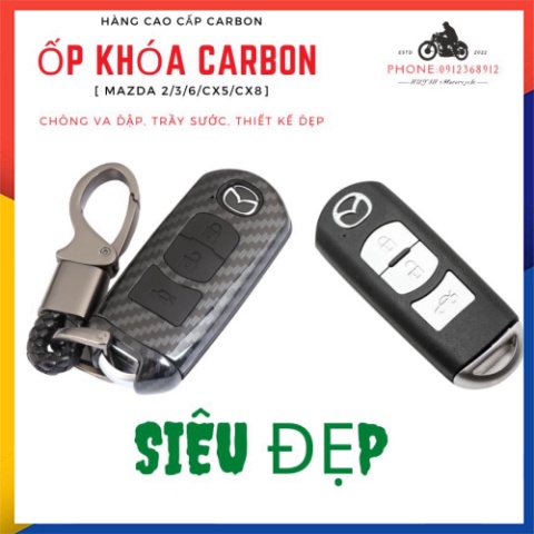 Ốp Khoá Ô Tô Mazda 2, 3, 6, CX5, CX8 (Mẫu 3 Nút) - Bọc Chìa Khóa Vân Carbon Cao Cấp mã [ MAZ-1]