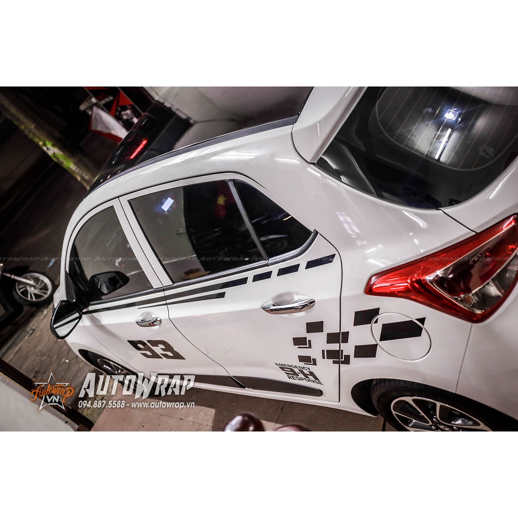 Tem họa tiết xe i10 Hatchback 93 Racing - Tem họa tiết ô tô Hyundai, tem dán sườn xe thể thao