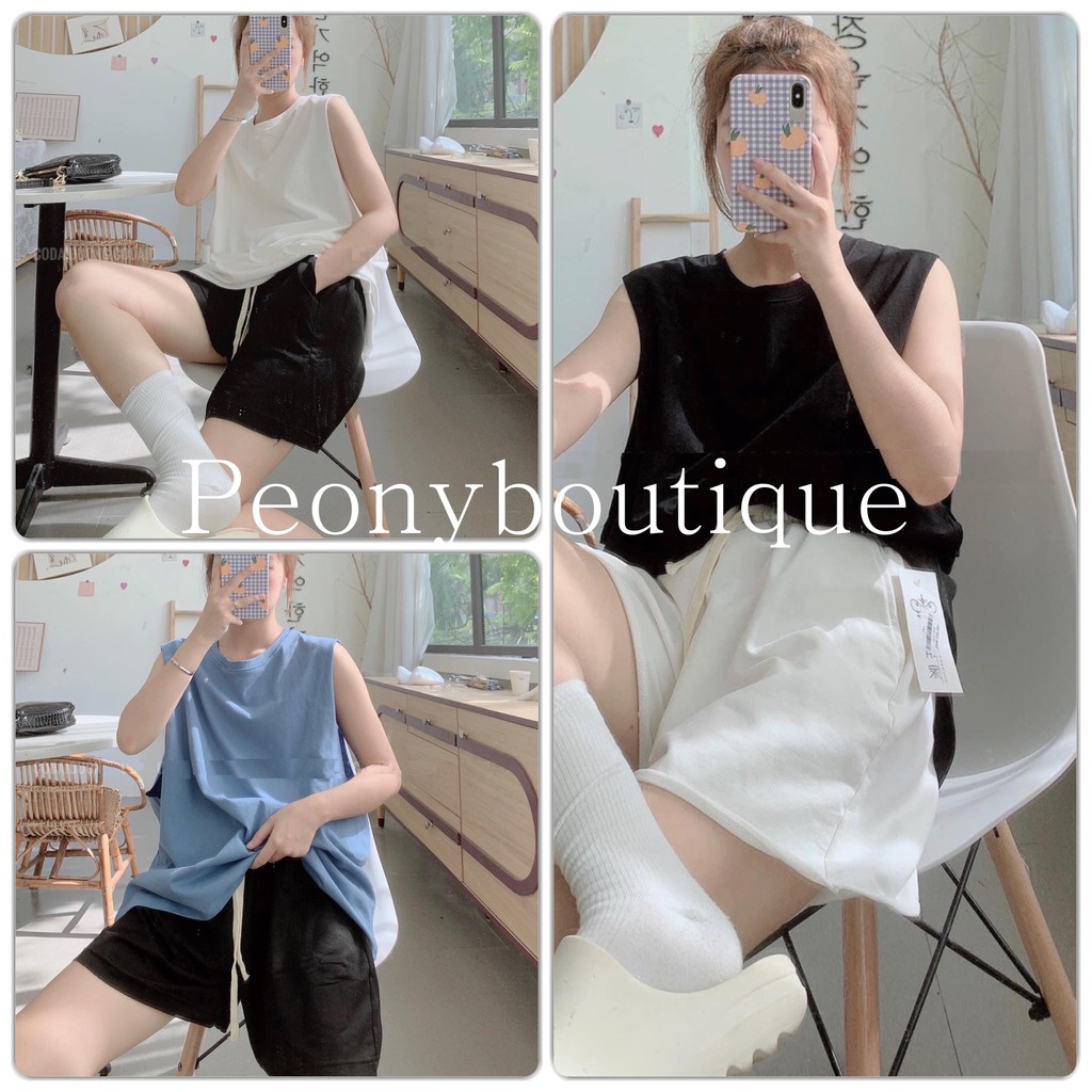 Set Tanktop Trơn 5 màu PEONYB Nữ [FREESHIP]  Bộ quần short đùi ống rộng kèm áo ba lỗ tank top form rông Ulzzang