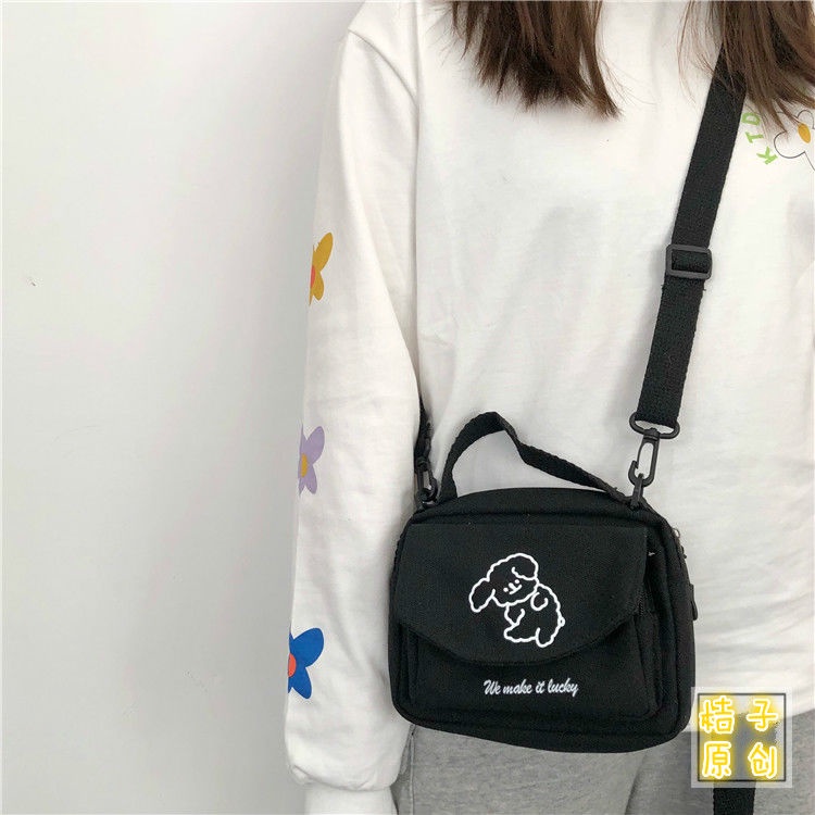 Túi Đeo Chéo Vải canvas Mềm Hình Chú Chó Dễ Thương Kiểu Hàn Quốc