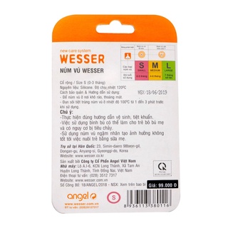 Núm ty bình sữa Wesser cổ rộng size S/M/L