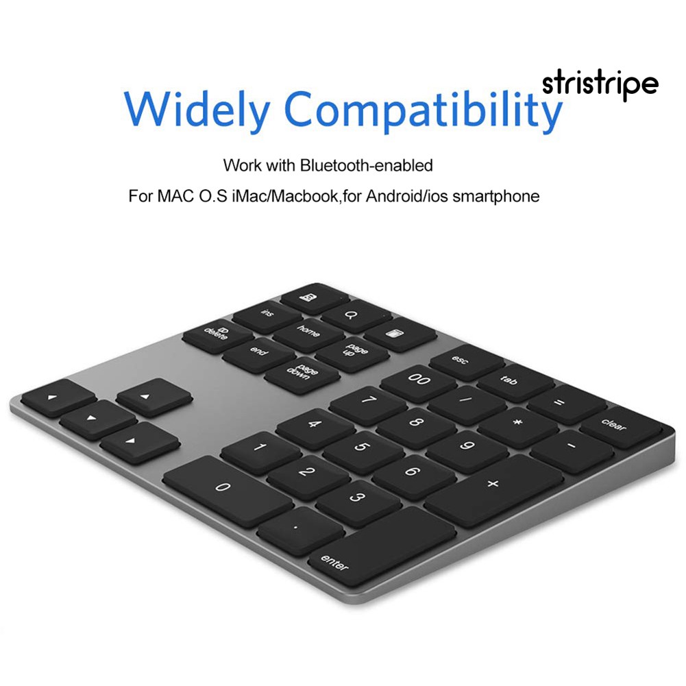 STR Portable Aluminum 34 Keys Wireless Bluetooth Keyboard Keypad for MacBook Air/Pro