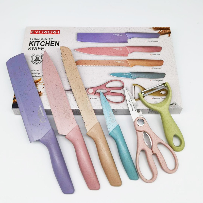 Bộ Dao 6 Món Lúa Mạch Nhà Bếp Kháng Khuẩn Kitchen Everrich Cao Cấp Siêu sắc