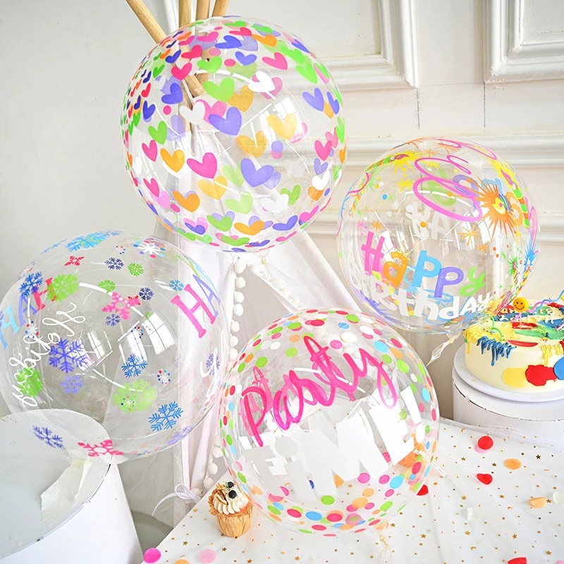 Bong bóng trong suốt bằng PVC kích thước 20inch in chữ Happy Birthday dùng trang trí tiệc