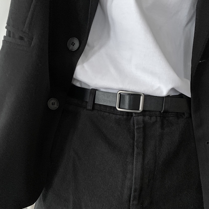 Thắt lưng da cao cấp BROO không cần đục lỗ unisex, dây nịt lưng mặt đen nhám bản nhỏ 2.3cm cho nam nữ