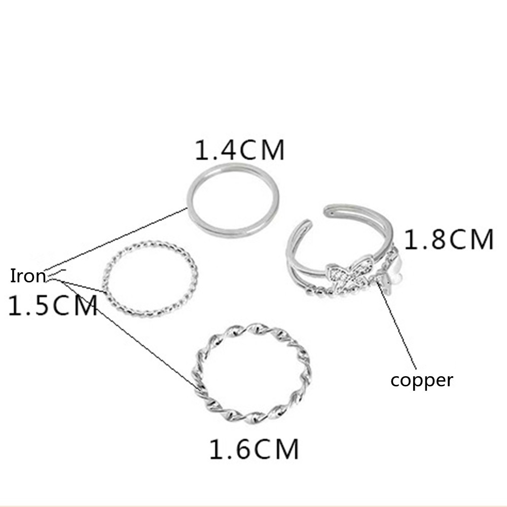 4 nhẫn bạc 925 hình bướm đơn giản phong cách punk sử dụng cho nữ