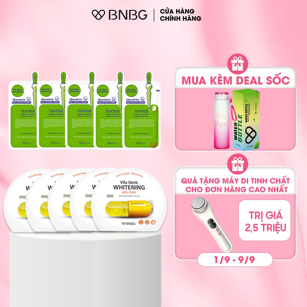 Combo Mặt Nạ Dưỡng Da Trắng Sáng, Làm Mờ Thâm BNBG Vita Genic Whitening (5 Whitening, 5 Mediheal Tea Tree) 30mlx10