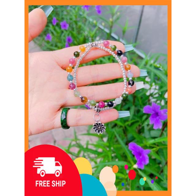 Freeship ⚡ hot⚡ Lắc tay đá tourmaline mix bi bạc Giá xưởng bán chạy