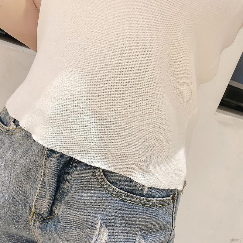 Áo Hai Dây Dệt Kim Màu Trơn Phối Khóa Kéo Thời Trang Hàn Quốc Quyến Rũ Cho Nữ