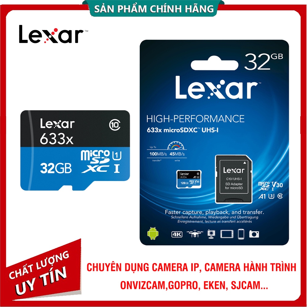 Thẻ nhớ chính hãng LEXAR 32GB | 64GB | 128GB Cao cấp, tốc độ đọc lên tới 100Mb/s - Bảo hành chính Hãng Mai Hoàng