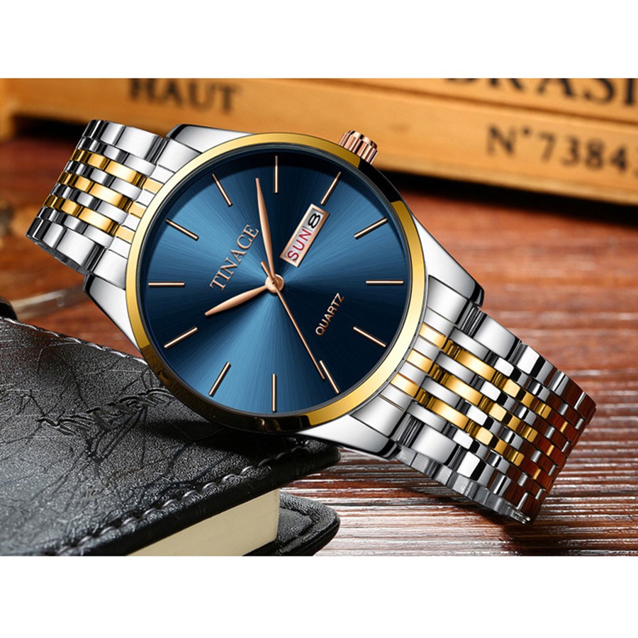 Đồng hồ nam TINACE F681 doanh nhân dây thép đen cao cấp
