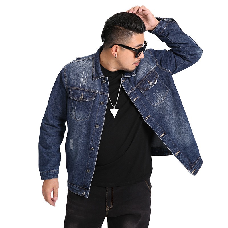 Men Autumn Large Size Loose Denim Jacket For Big And Tall Men Causal Long Sleeve Baggy Jeans Motocycle Jacket