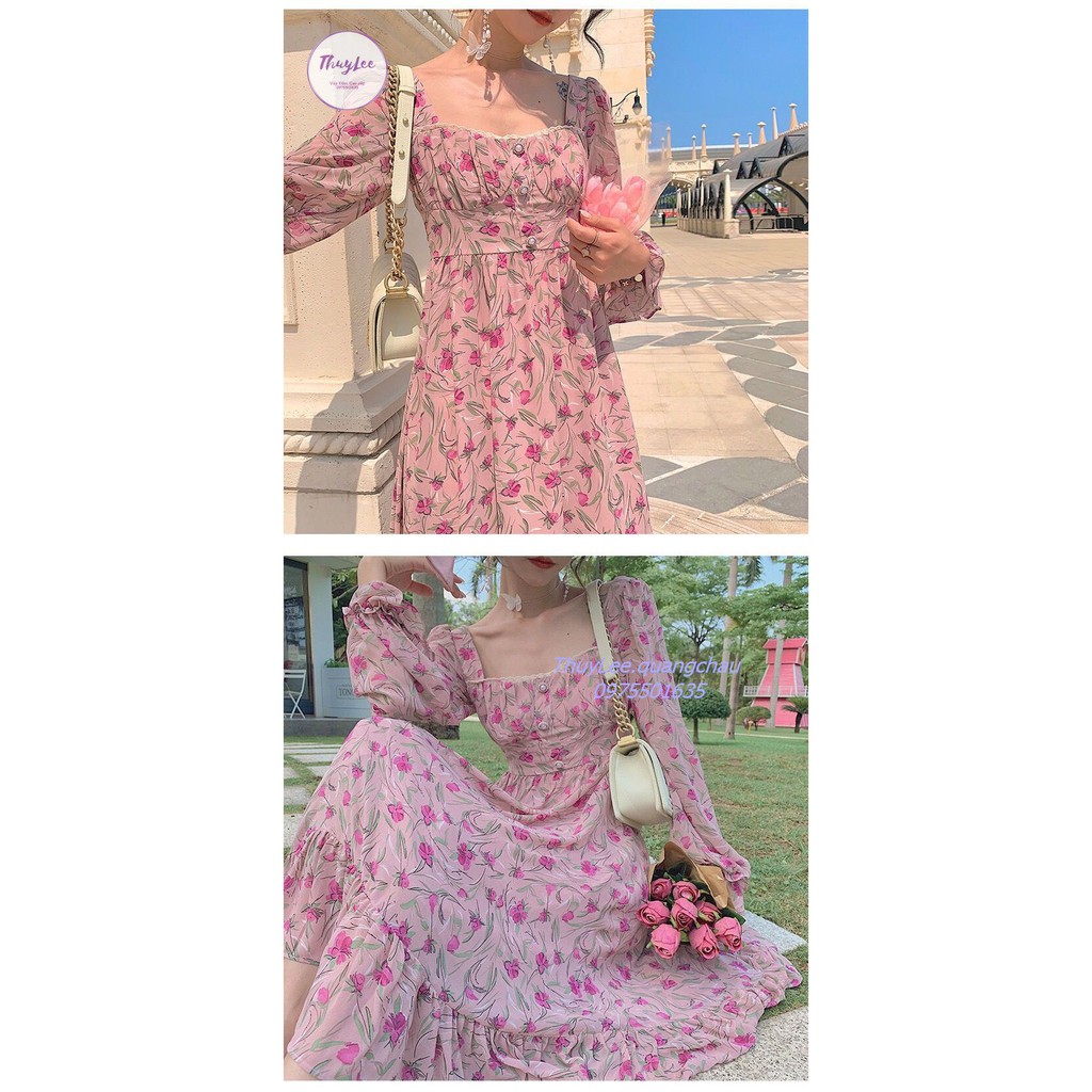 Váy hoa hồng ulzzang Đầm hoa nhí hồng Vintage cho nữ phong cách hàn quốc | BigBuy360 - bigbuy360.vn