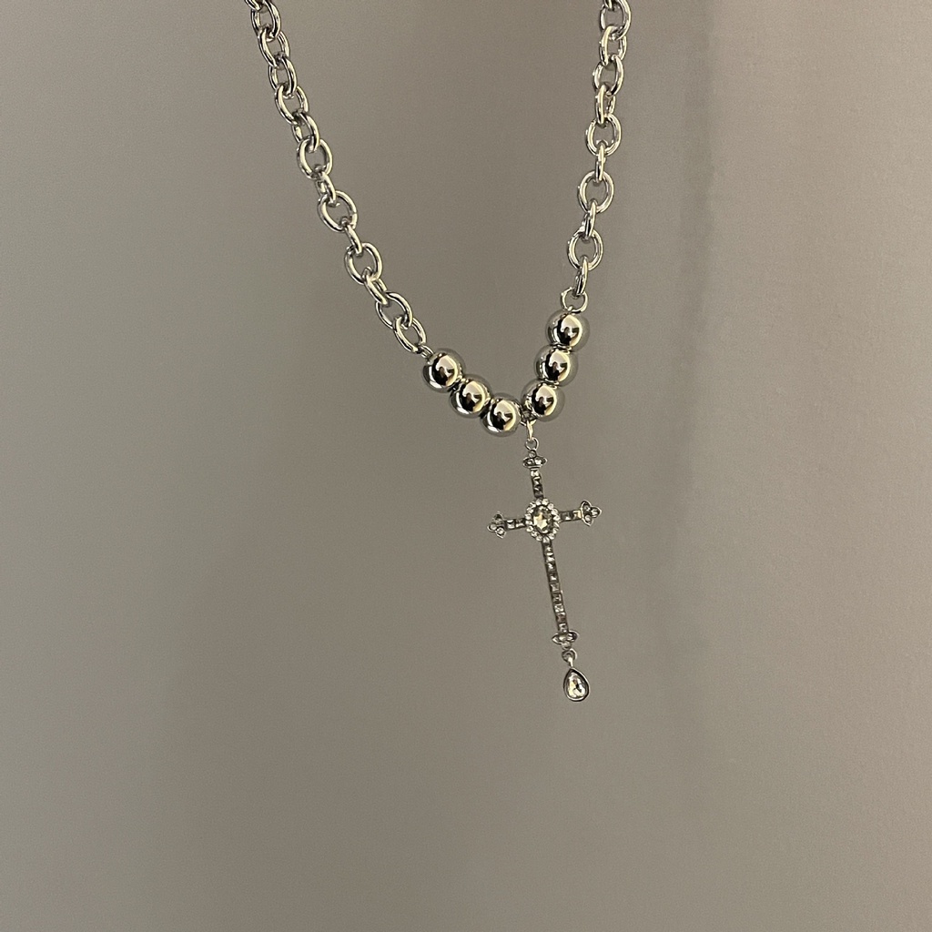 Vòng Cổ Dây Xích Mặt Kim Cương Chữ Thập Phong Cách punk Âu Mỹ Mới Năm 2021