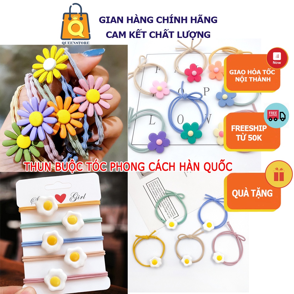 Dây Thun Chun Buộc Tóc Họa Tiết Phong Cách Hàn Quốc Nhiều Mẫu: Hoa Cúc Nhí, Hình Trứng, Hoa Mai Xinh Xắn - QueenStore