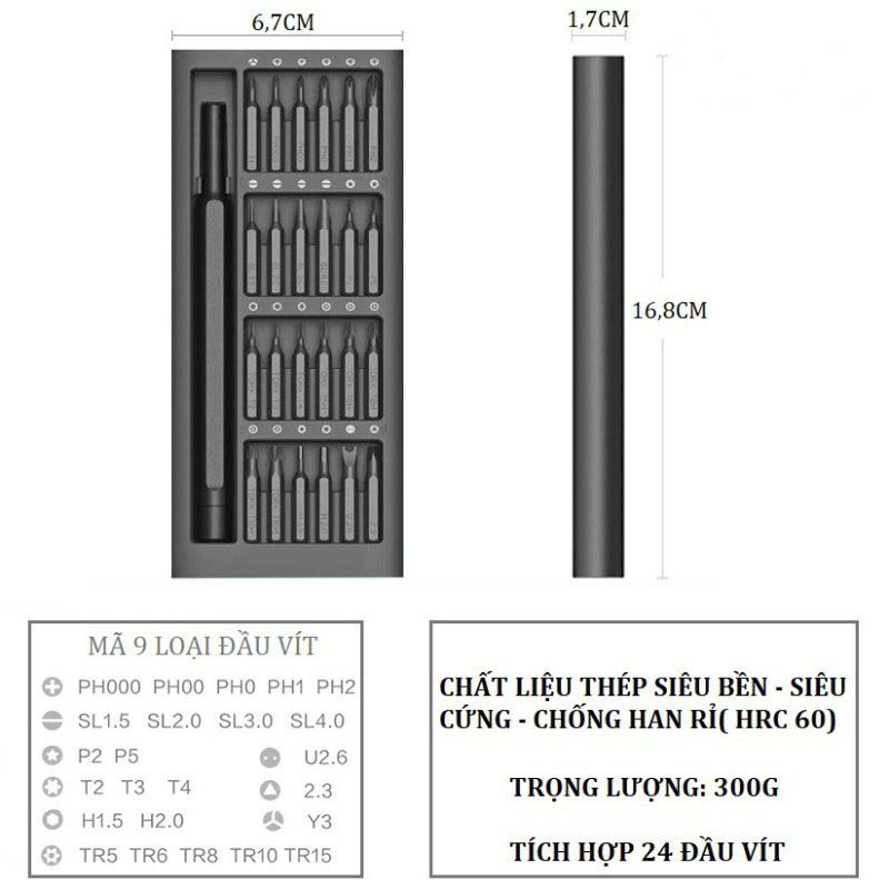 [Giá hủy diệt] Bộ tua vít đa năng mini 24 đầu chất liệu thép từ tính cao cấp sửa chữa máy móc, điện tử cỡ nhỏ