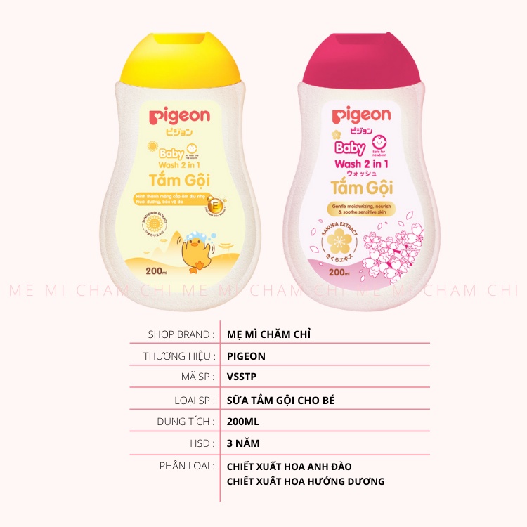 Sữa Tắm Gội Pigeon 200ml Chiết Xuất Thiên Nhiên Dịu Nhẹ Cho Bé