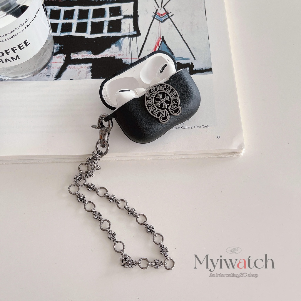 Vỏ Bảo Vệ Hộp Sạc Tai Nghe bluetooth Không Dây Airpods 1 2 3 pro Bằng Da Handmade Họa Tiết Thánh Giá Bằng Kim Loại