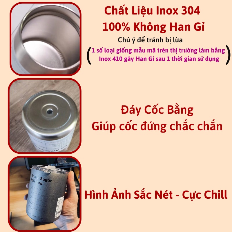 Bình Nước Giữ Nhiệt Bằng Thép Không Gỉ Có Ống Hút Dung Tích 300ml Ly cốc giữ nhiệt cute uống cafe dùng văn phòng cá nhân