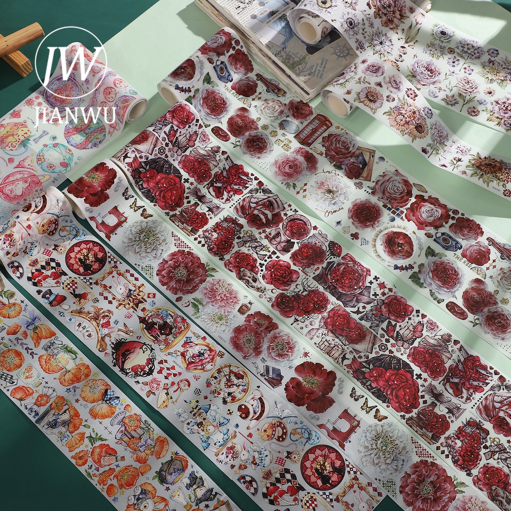 Băng Keo Washi 300cm Họa Tiết Hoa Dễ Thương Dùng Trang Trí Sổ Tay DIY