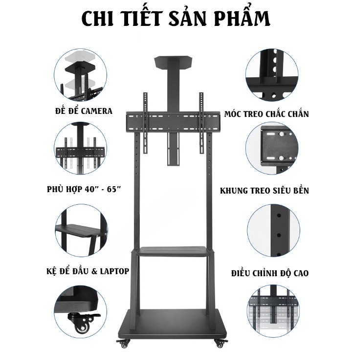 Giá Treo Tivi Di Động 1700 32 - 43 - 50 - 55 - 65 - 70 Inch - Kệ Treo Tivi Có Bánh Xe Di Chuyển Đa Năng