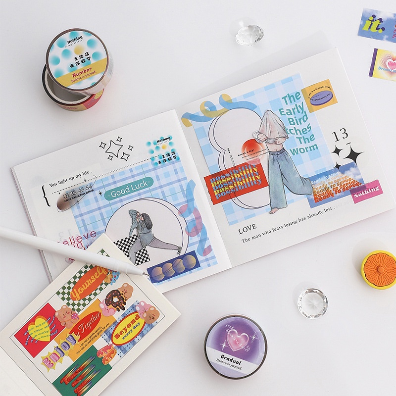 Cuộn băng keo dán trang trí sổ tay phong cách Hàn Quốc tiện lợi