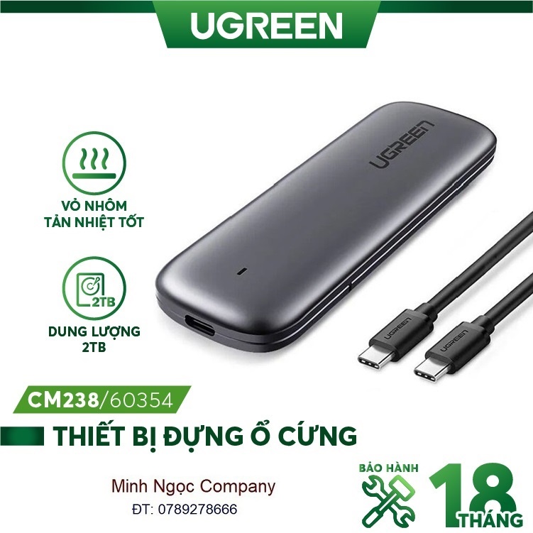 Thiết bị đựng ổ cứng UGREEN CM238 tương thích M2 SATA NGFF/NVME B-Key / M-Key và M+B Key 2280/2260/2242/2230