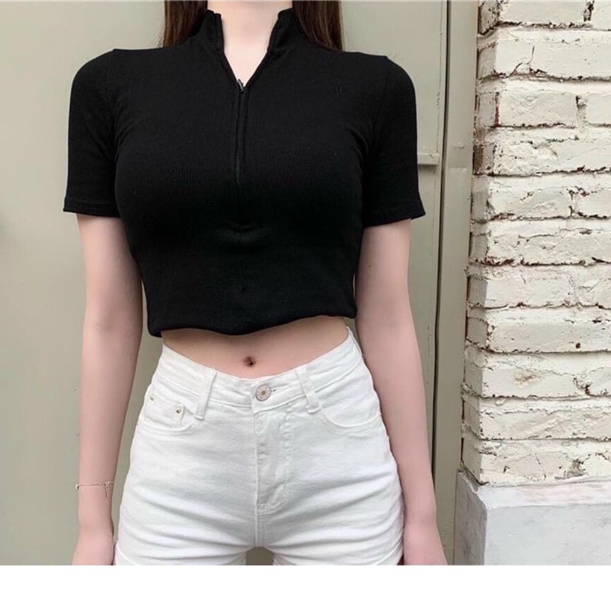 ÁO MỚI- Áo croptop KHOÁ KÉO GIỌT LỆ TAY NGẮN dáng ôm, áo thun croptop