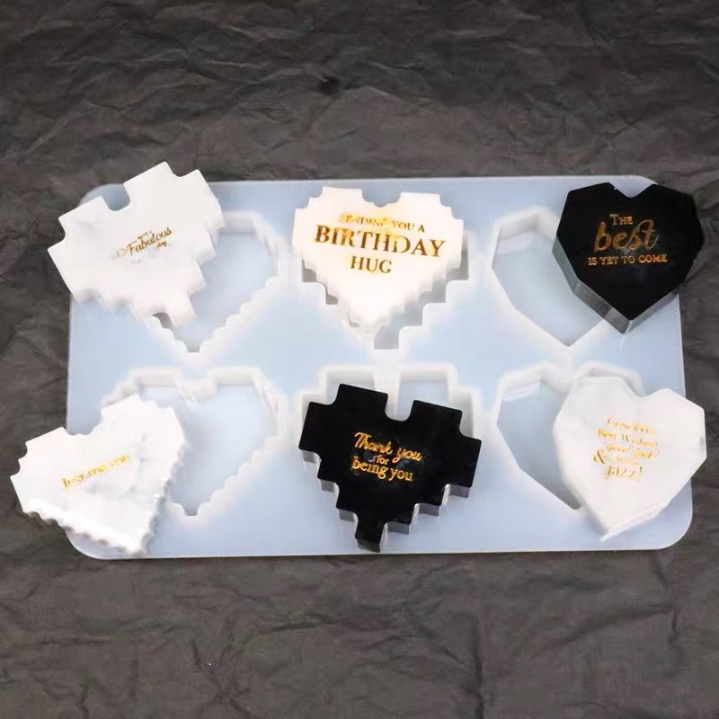 Khuôn làm kẹo đường đồ trang trí epoxy DIY tạo hình trái tim 3D handmade tiện lợi