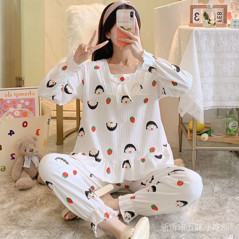 Bộ Đồ Ngủ Tay Dài In Họa Tiết Công Chúa Dễ Thương Thời Trang Thu Đông Cho Nữ