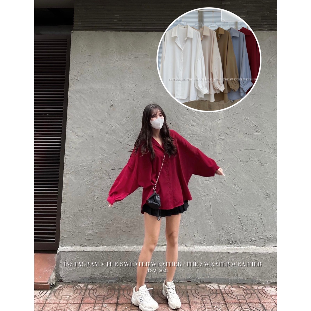 [Mã FAMARAL1 giảm 10K đơn 50K] (Ảnh thật) Áo sơ mi trơn voan trượt tay bồng oversize the.sweaterweather TSW | BigBuy360 - bigbuy360.vn