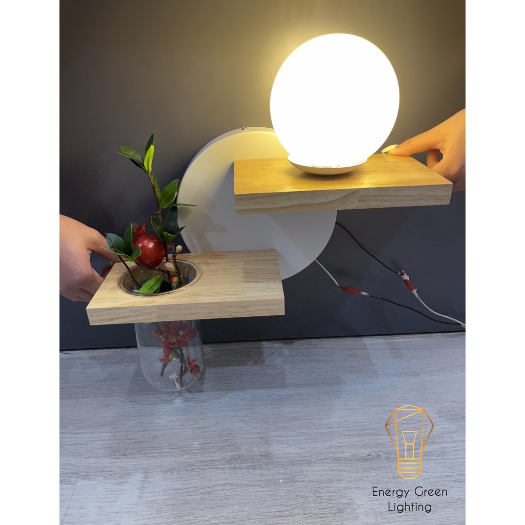 Đèn Tường Kệ Gỗ Energy Green Lighting Chao Thủy Tinh Hiện Đại DT-3639 - Trang Trí Căn Phòng