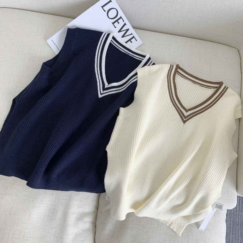 NUZIRO  Áo dệt kim cổ chữ V phong cách retro Hàn Quốc dành cho nữ